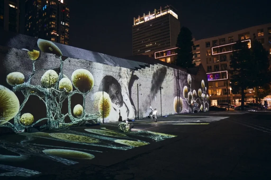 Projection mapping with water fountain